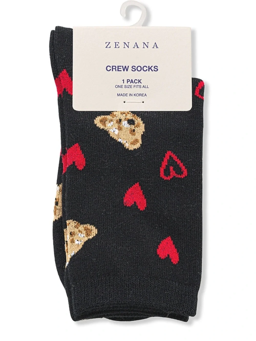 NWT Zenana Black & Grey Teddy Bear Heart Crew Socks Cozy Cute Gift One Size